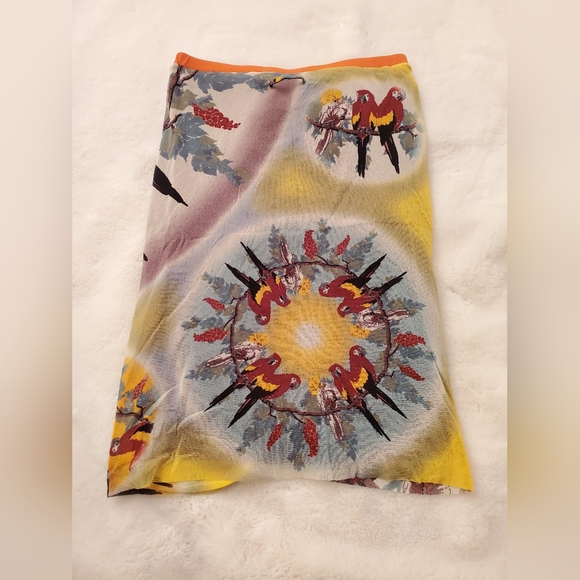 Rare Vintage Jean Paul Gaultier Soleil Parrot Print Mesh Skirt Size Large - Picture 6 of 9
